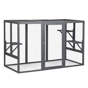 English Elm Spacious Pine Outdoor Cat Enclosure with Weatherproof Roof and Adjustable Platforms W2181P151919