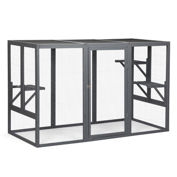 English Elm Spacious Pine Outdoor Cat Enclosure with Weatherproof Roof and Adjustable Platforms W2181P151919