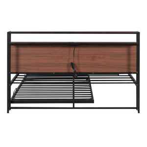 English Elm Queen Metal Platform Bed with Trundle, USB Ports, Sturdy Wood Slats & No Box Spring Needed Black MF299542AAB