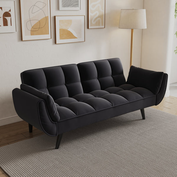 English Elm 74 Velvet 2-Seater Sofa with Solid Wood Frame, 57"x39" Compact Apartment Loveseat in Blue W1658135106