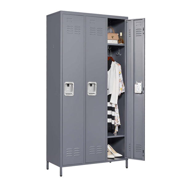 English Elm 3 Door 72"H metal lockers with locks — durable steel storage cabinet for gym, office, school security and organization T2398P151995