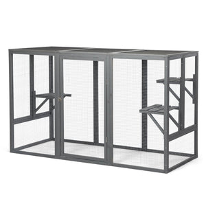 English Elm Spacious Pine Outdoor Cat Enclosure with Weatherproof Roof and Adjustable Platforms W2181P151919