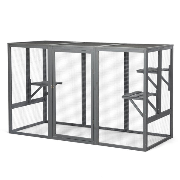 English Elm Spacious Pine Outdoor Cat Enclosure with Weatherproof Roof and Adjustable Platforms W2181P151919