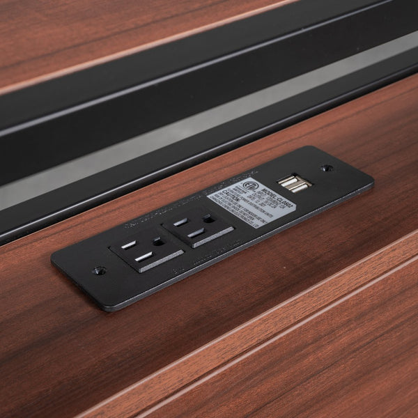 English Elm Queen Metal Platform Bed with Trundle, USB Ports, Sturdy Wood Slats & No Box Spring Needed Black MF299542AAB