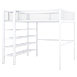 English Elm Full Size Metal Loft Bed with 4-tier Shelving Ladder for Kids or Teen Rooms SF000247AAK