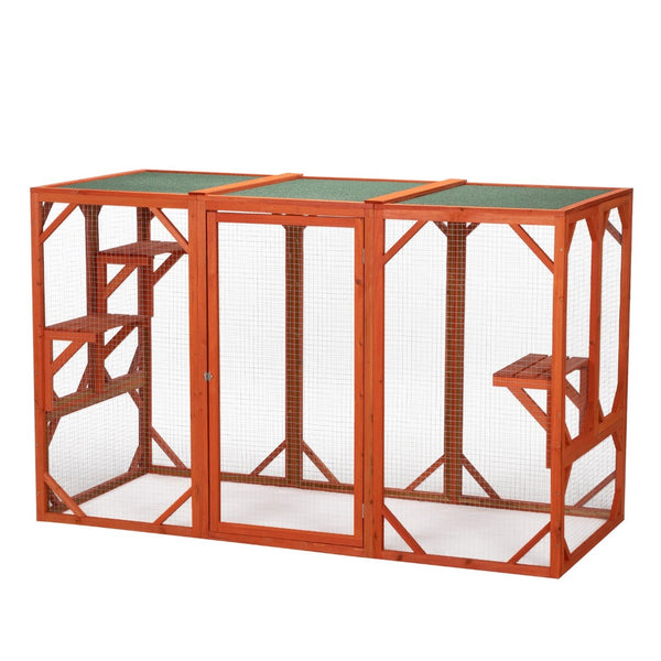 English Elm Wooden Fir Cat Enclosure Outdoor Shelter with Waterproof Roof and Climbing Perches W2181P151887