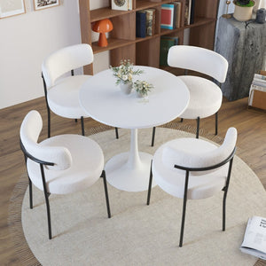 English Elm White Boucle Barrel Dining Chairs Set of 4 Mid Century Sculptural Curved Back W2189S00821
