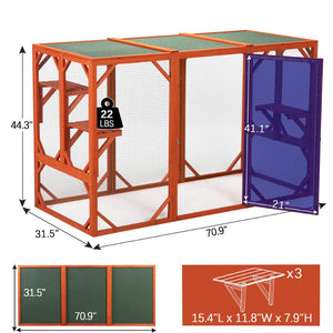 English Elm Wooden Fir Cat Enclosure Outdoor Shelter with Waterproof Roof and Climbing Perches W2181P151887
