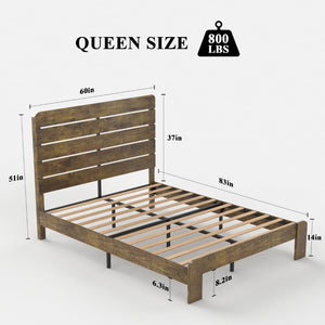 English Elm Bed Queen Platform Frame Dark Brown Mdf Metal Base with Generous Storage Space W636130477