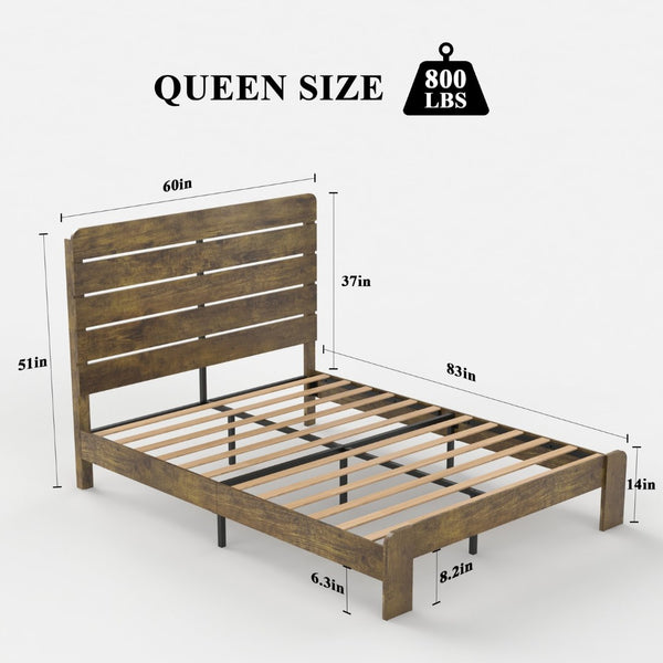 English Elm Bed Queen Platform Frame Dark Brown Mdf Metal Base with Generous Storage Space W636130477