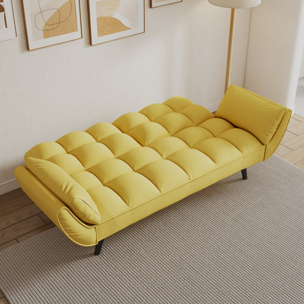 English Elm 74 Velvet 2-Seater Sofa Modern Blue Black Comfortable Sponge Cushion Solid Wood Frame Stylish Small Space-Friendly Lounge Yellow W1658135107
