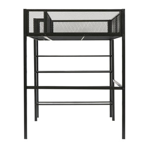 English Elm Twin Metal Loft Bed with 4-Tier Shelves and Built-In Storage Shelf, Sturdy Iron Frame, Space-Saving Design Black SF000237AAB