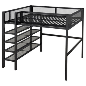 English Elm Full Size Metal Loft Bed with 4-tier Shelving Ladder for Kids or Teen Rooms Black SF000247AAB