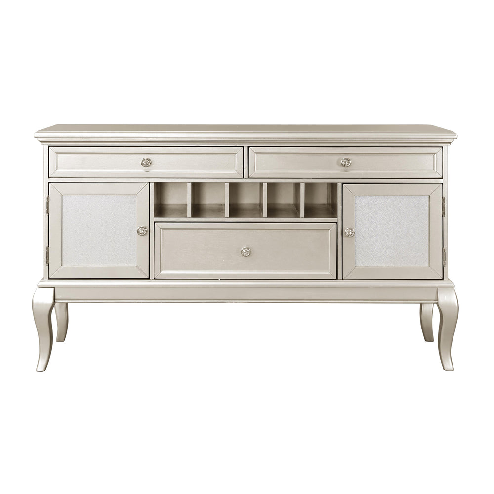 English Elm Modern Crawford Silver Buffet Server with 3 Drawers, Wine Rack & Adjustable Shelves — Glam Dining Console B011P151863