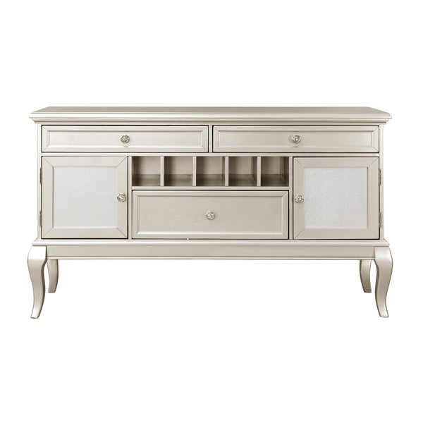 English Elm Modern Crawford Silver Buffet Server with 3 Drawers, Wine Rack & Adjustable Shelves — Glam Dining Console B011P151863