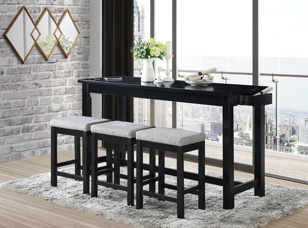 English Elm 4pc Counter Height Dining Set with Built-In USB & Outlets, Drawer Table and 3 Cushioned Stools Black 69.25 L x 30.25 W x 8.5 H B011P151854
