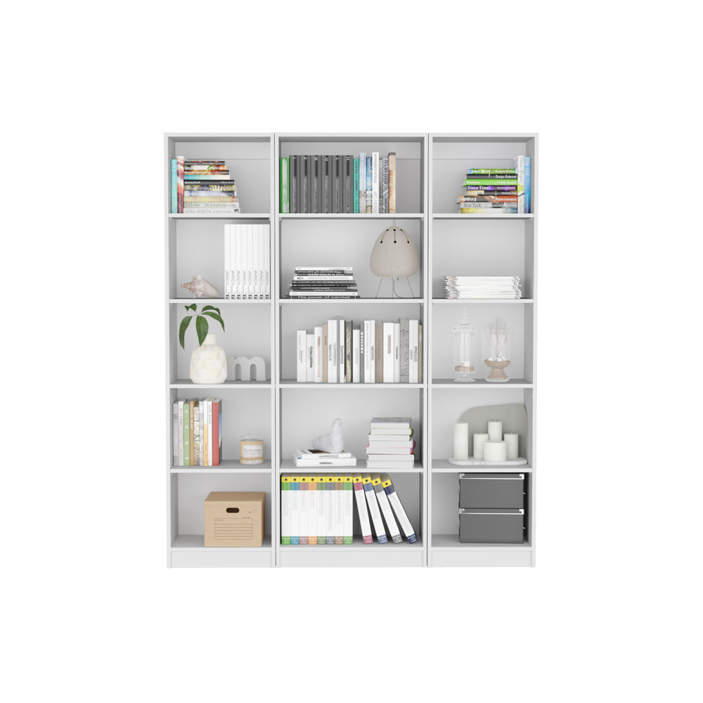 English Elm Parwan 3 Piece Living Room Set with 3 Bookcases in White — Engineered Wood, Slim Modern Storage B092S00235