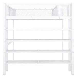 English Elm Full Size Metal Loft Bed with 4-tier Shelving Ladder for Kids or Teen Rooms SF000247AAK