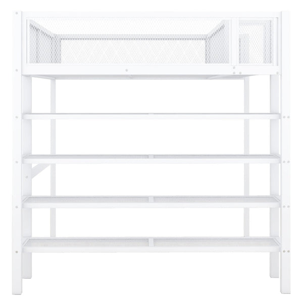 English Elm Full Size Metal Loft Bed with 4-tier Shelving Ladder for Kids or Teen Rooms SF000247AAK