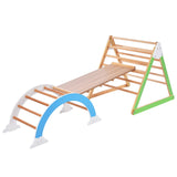 Hearth and Haven Wooden Climbing Triangle Toys - Indoor Arc Climber Jungle with Ramp and Arch Toy Rocker, Reversible Multifunction Playset Natural Wood Playground WF313476AAA