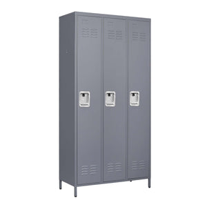 English Elm 3 Door 72"H metal lockers with locks — durable steel storage cabinet for gym, office, school security and organization T2398P151995