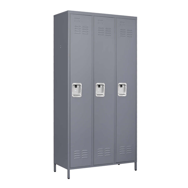 English Elm 3 Door 72"H metal lockers with locks — durable steel storage cabinet for gym, office, school security and organization T2398P151995