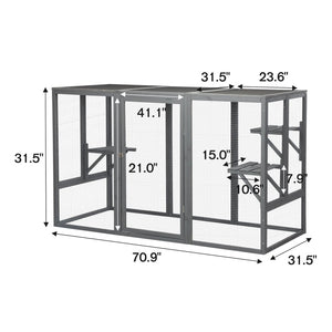 English Elm Spacious Pine Outdoor Cat Enclosure with Weatherproof Roof and Adjustable Platforms W2181P151919