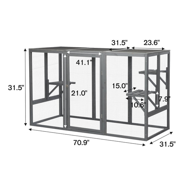 English Elm Spacious Pine Outdoor Cat Enclosure with Weatherproof Roof and Adjustable Platforms W2181P151919