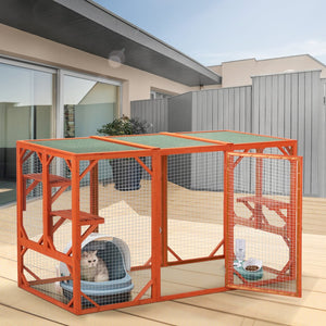 English Elm Wooden Fir Cat Enclosure Outdoor Shelter with Waterproof Roof and Climbing Perches W2181P151887