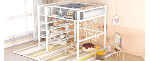English Elm Full Size Metal Loft Bed with 4-tier Shelving Ladder for Kids or Teen Rooms SF000247AAK