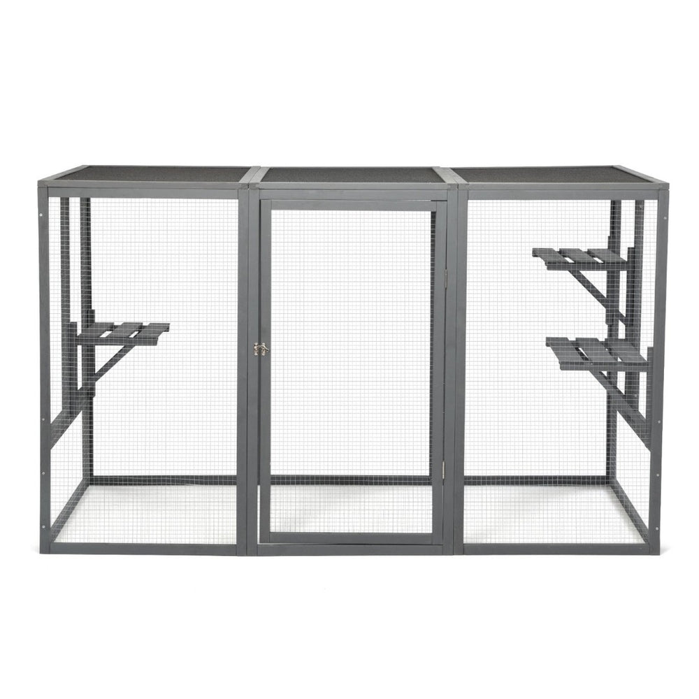English Elm Spacious Pine Outdoor Cat Enclosure with Weatherproof Roof and Adjustable Platforms W2181P151919