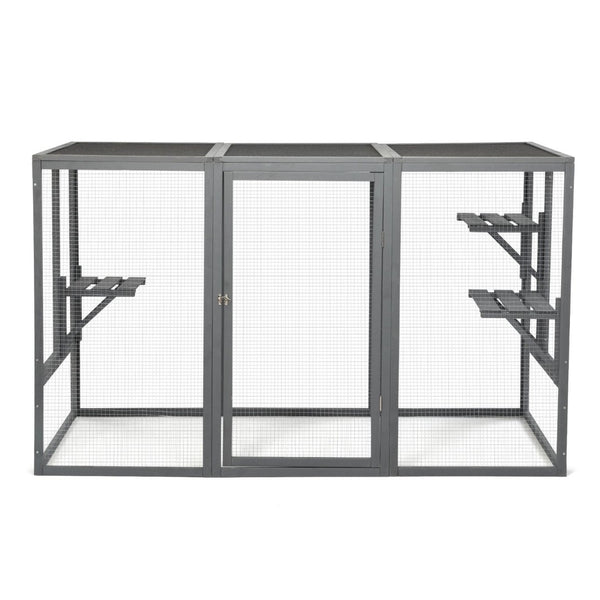 English Elm Spacious Pine Outdoor Cat Enclosure with Weatherproof Roof and Adjustable Platforms W2181P151919
