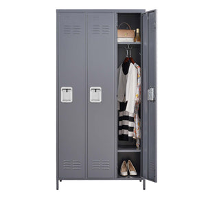English Elm 3 Door 72"H metal lockers with locks — durable steel storage cabinet for gym, office, school security and organization T2398P151995
