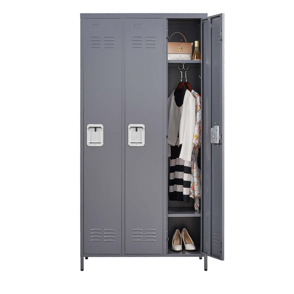 English Elm 3 Door 72"H metal lockers with locks — durable steel storage cabinet for gym, office, school security and organization T2398P151995