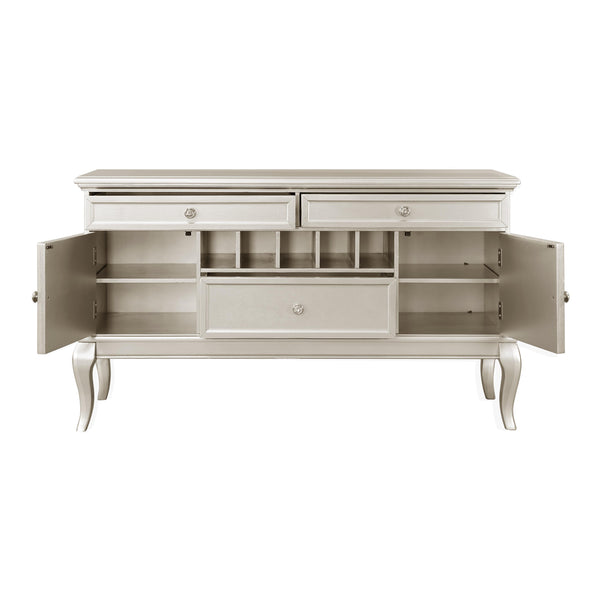 English Elm Modern Crawford Silver Buffet Server with 3 Drawers, Wine Rack & Adjustable Shelves — Glam Dining Console B011P151863
