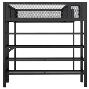 English Elm Full Size Metal Loft Bed with 4-tier Shelving Ladder for Kids or Teen Rooms Black SF000247AAB