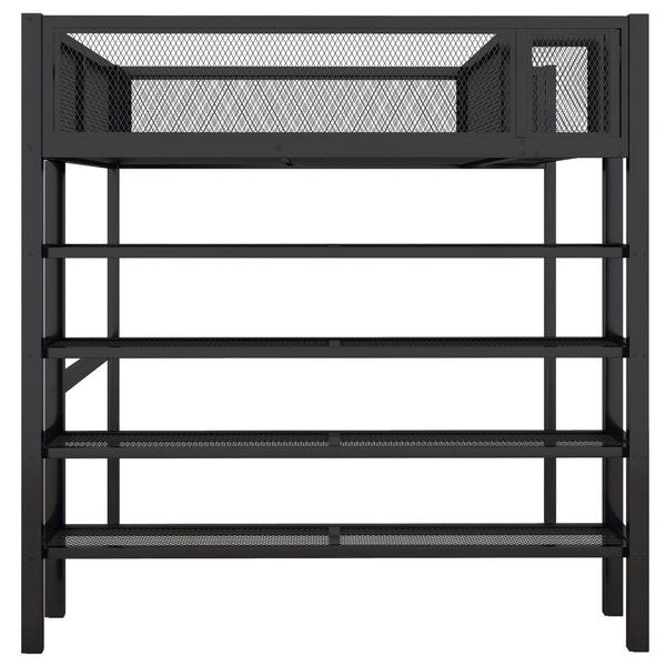 English Elm Full Size Metal Loft Bed with 4-tier Shelving Ladder for Kids or Teen Rooms Black SF000247AAB