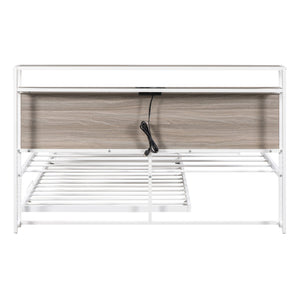 English Elm Queen Metal Platform Bed with Trundle, USB Ports, Sturdy Wood Slats & No Box Spring Needed White MF299542AAK