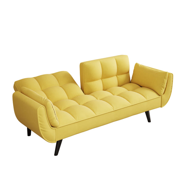 English Elm 74 Velvet 2-Seater Sofa Modern Blue Black Comfortable Sponge Cushion Solid Wood Frame Stylish Small Space-Friendly Lounge Yellow W1658135107