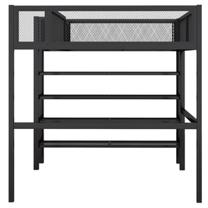 English Elm Full Size Metal Loft Bed with 4-tier Shelving Ladder for Kids or Teen Rooms Black SF000247AAB