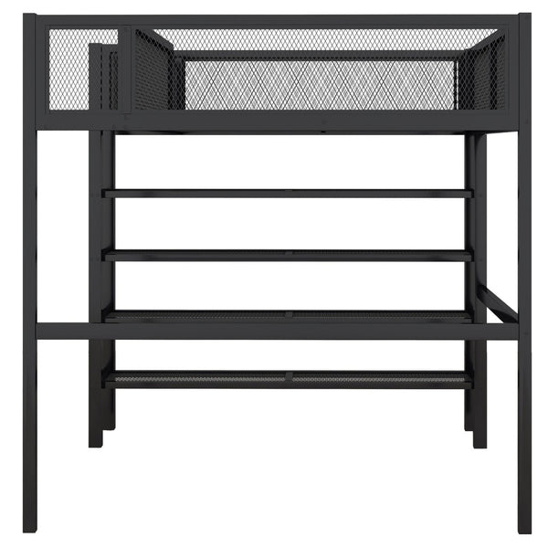English Elm Full Size Metal Loft Bed with 4-tier Shelving Ladder for Kids or Teen Rooms Black SF000247AAB