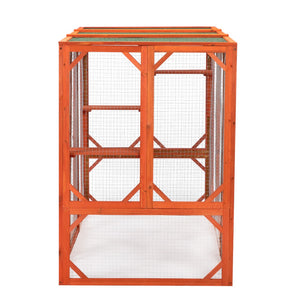 English Elm Wooden Fir Cat Enclosure Outdoor Shelter with Waterproof Roof and Climbing Perches W2181P151887