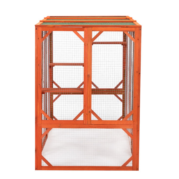 English Elm Wooden Fir Cat Enclosure Outdoor Shelter with Waterproof Roof and Climbing Perches W2181P151887