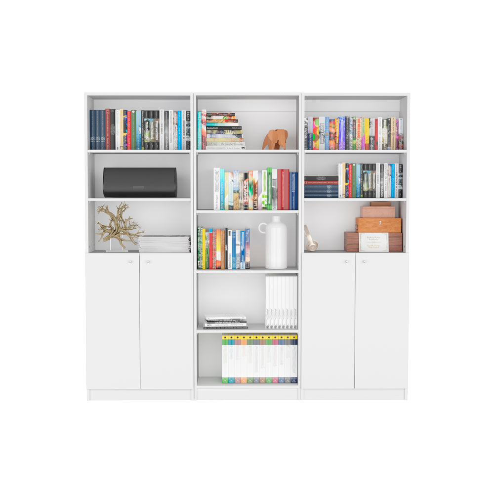 English Elm Salina 3 Piece Living Room Set with 3 Bookcases in White — Versatile Shelving, Hidden Storage, Durable Design B092S00238