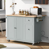 Hearth and Haven Kitchen Island with Drop Leaf, 53.9" Width Rolling Kitchen Cart On Wheels with Internal Storage Rack and 3 Tier Pull Out Cabinet Organizer, Kitchen Storage Cart with Spice Rack, Towel Rack (Grey Blue) WF312383AAG
