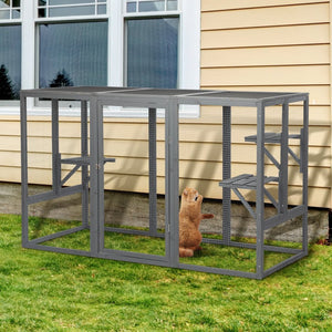 English Elm Spacious Pine Outdoor Cat Enclosure with Weatherproof Roof and Adjustable Platforms W2181P151919