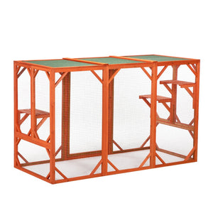 English Elm Wooden Fir Cat Enclosure Outdoor Shelter with Waterproof Roof and Climbing Perches W2181P151887