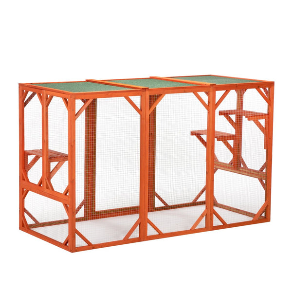 English Elm Wooden Fir Cat Enclosure Outdoor Shelter with Waterproof Roof and Climbing Perches W2181P151887