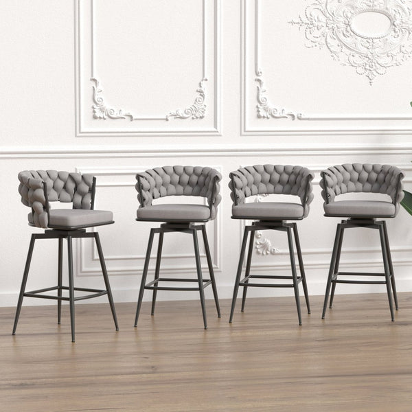 English Elm 26" Swivel Barstools Set of 2 Woven Back Suede Upholstered Gold Leg Counter Chairs W2189S00814