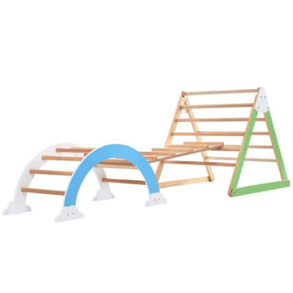 English Elm Wooden Pine Climbing Triangle Playset Indoor Rocker Ladder Arch Kids Jungle Gym WF313476AAA